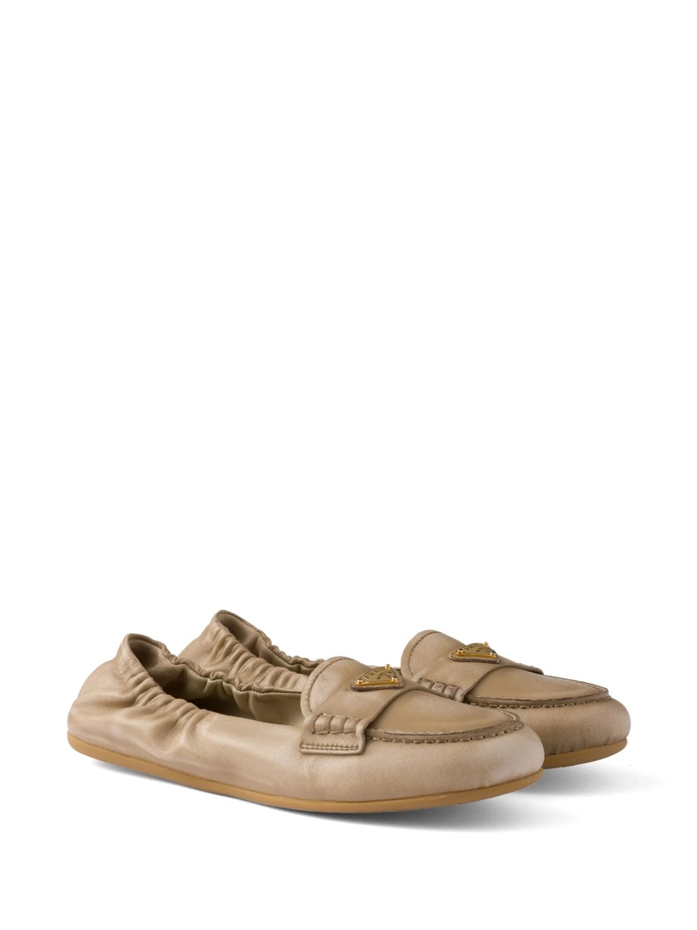 Prada Deconstructed Flexible Nappa Leather Loafers Ruches Triangle Plaque